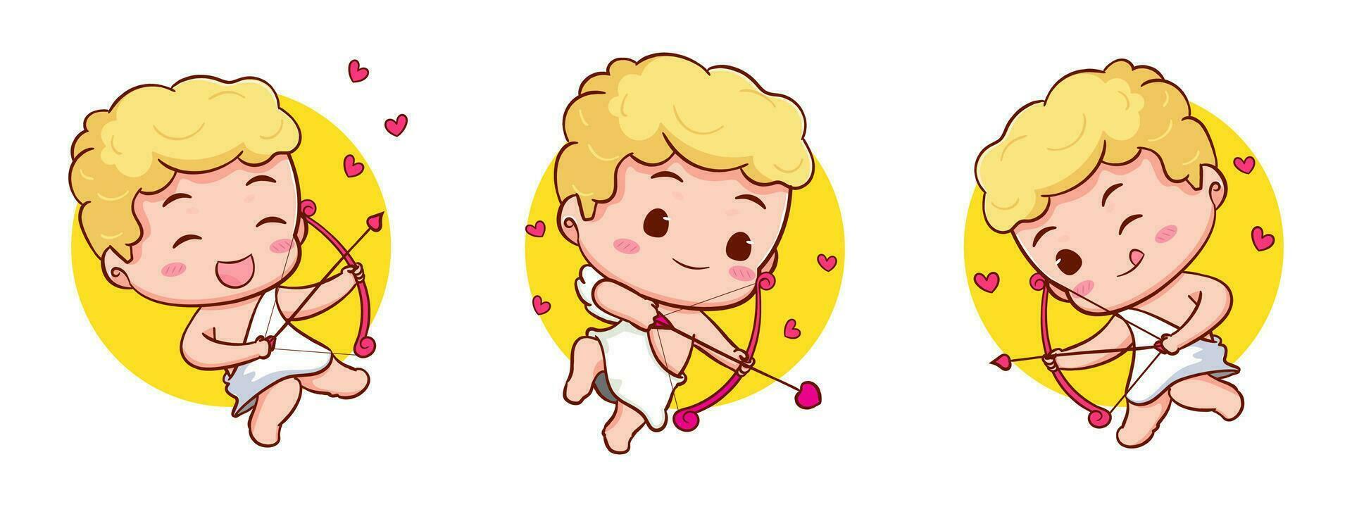 conjunto linda adorable Cupido dibujos animados personaje. amur bebés, pequeño ángeles o Dios Eros. san valentin día concepto diseño. adorable ángel en amor. kawaii chibi vector personaje. aislado blanco antecedentes.