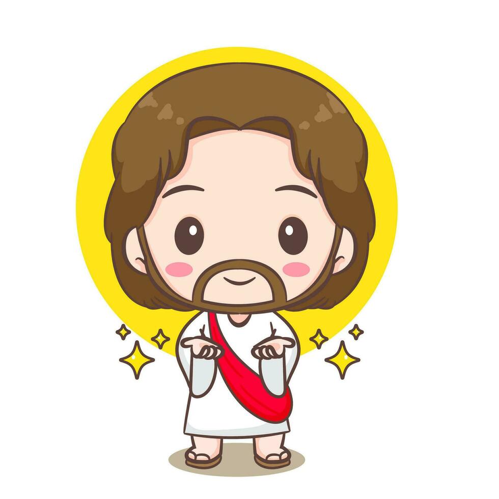 Cute Jesus Christ cartoon character. Christian religion concept design. Hand drawn Chibi character clip art sticker Isolated white background. Vector art illustration