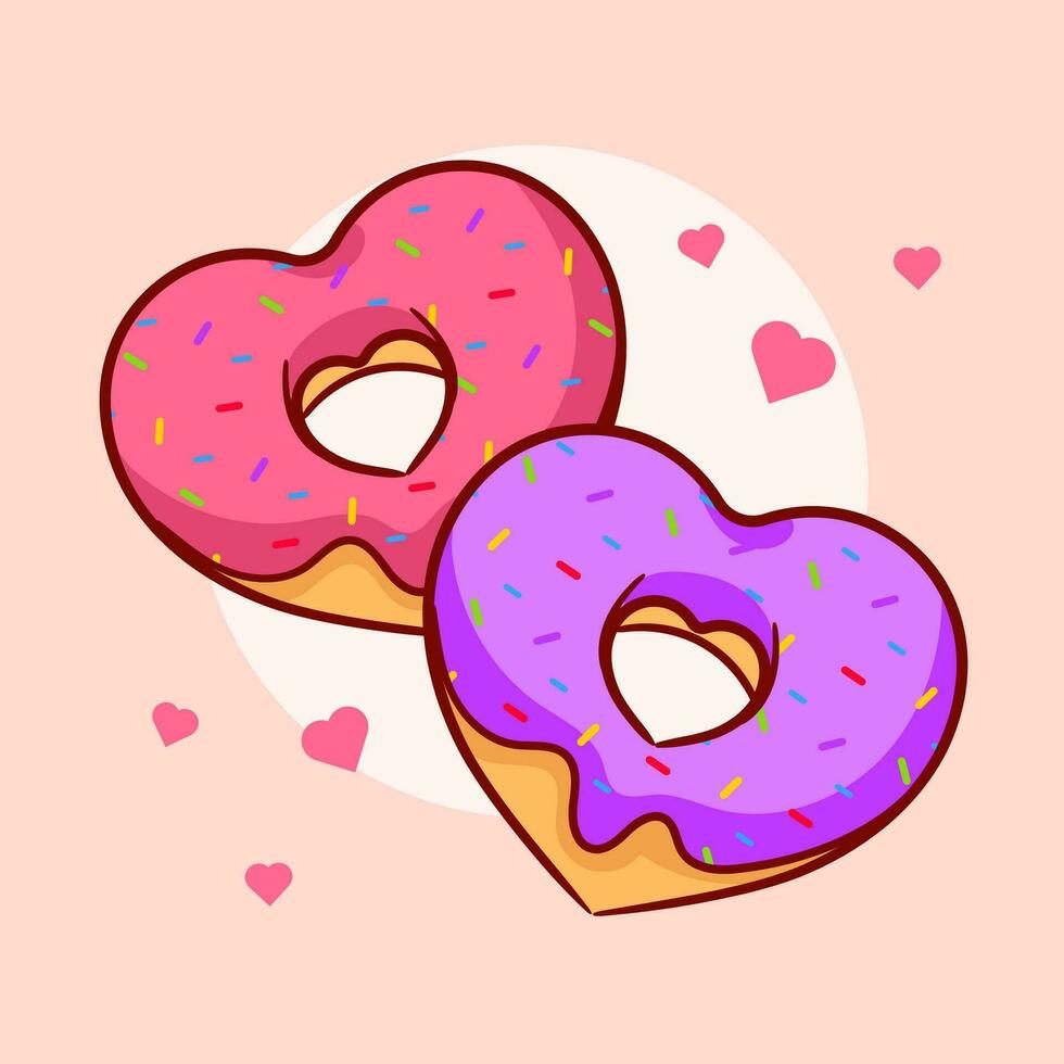 Heart shaped Donut cartoon flat style valentine day. Fast food concept design. Isolated white background. Vector art illustration.