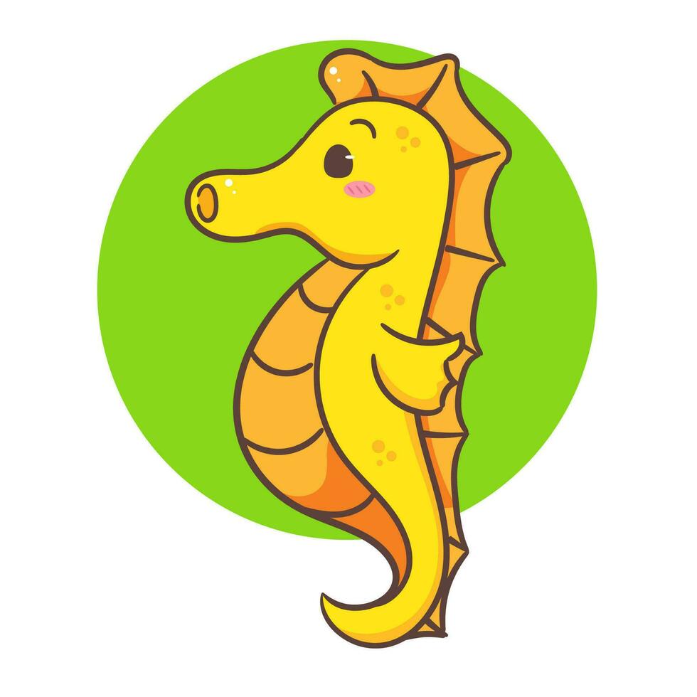 Cute seahorse cartoon character. Kawaii adorable animal concept design. Isolated white background. Hand drawn vector illustration.