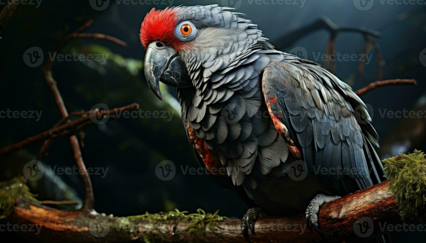 AI generated A colorful parrot standing on a tree branch in nature, cute domestic pet image photo