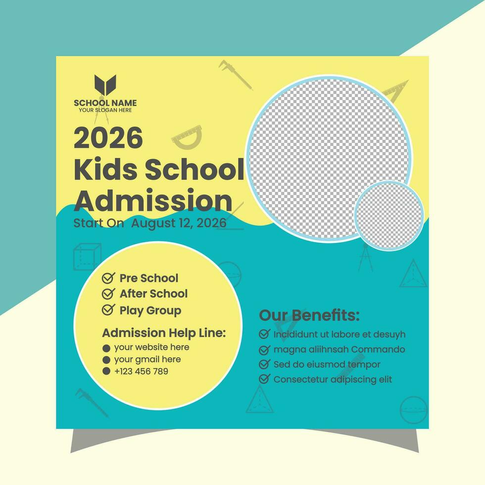 School Admission Social Media Post Template Design vector