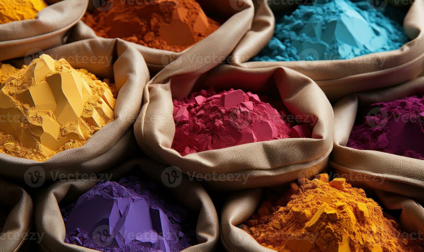 AI generated Several bags of colorful hues, holi festival image downloa photo