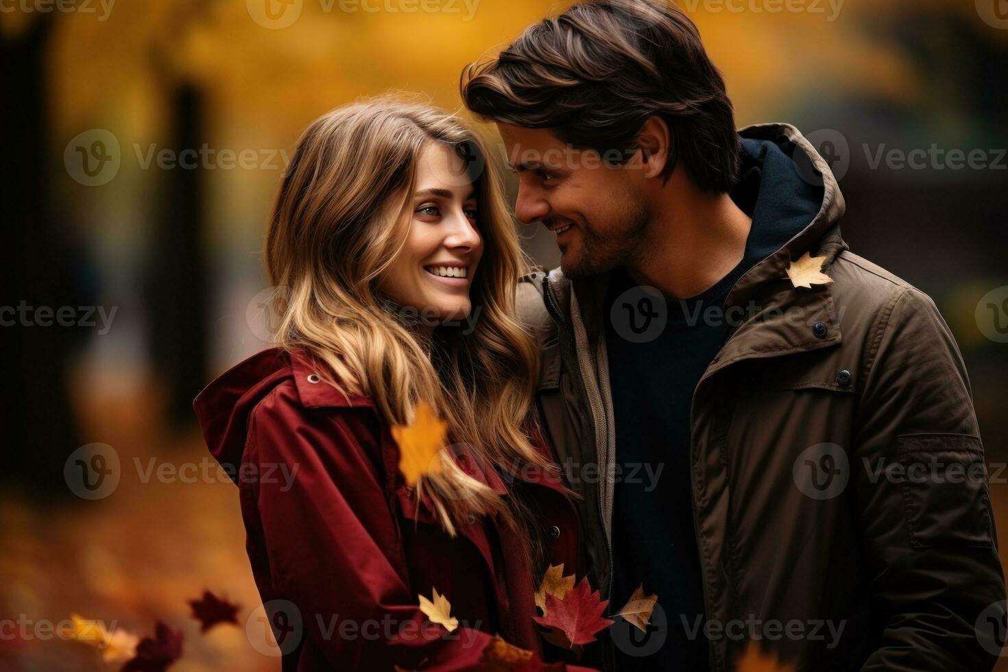 AI generated Romantic proposal surrounded by vibrant autumn foliage, valentine, dating and love proposal image photo