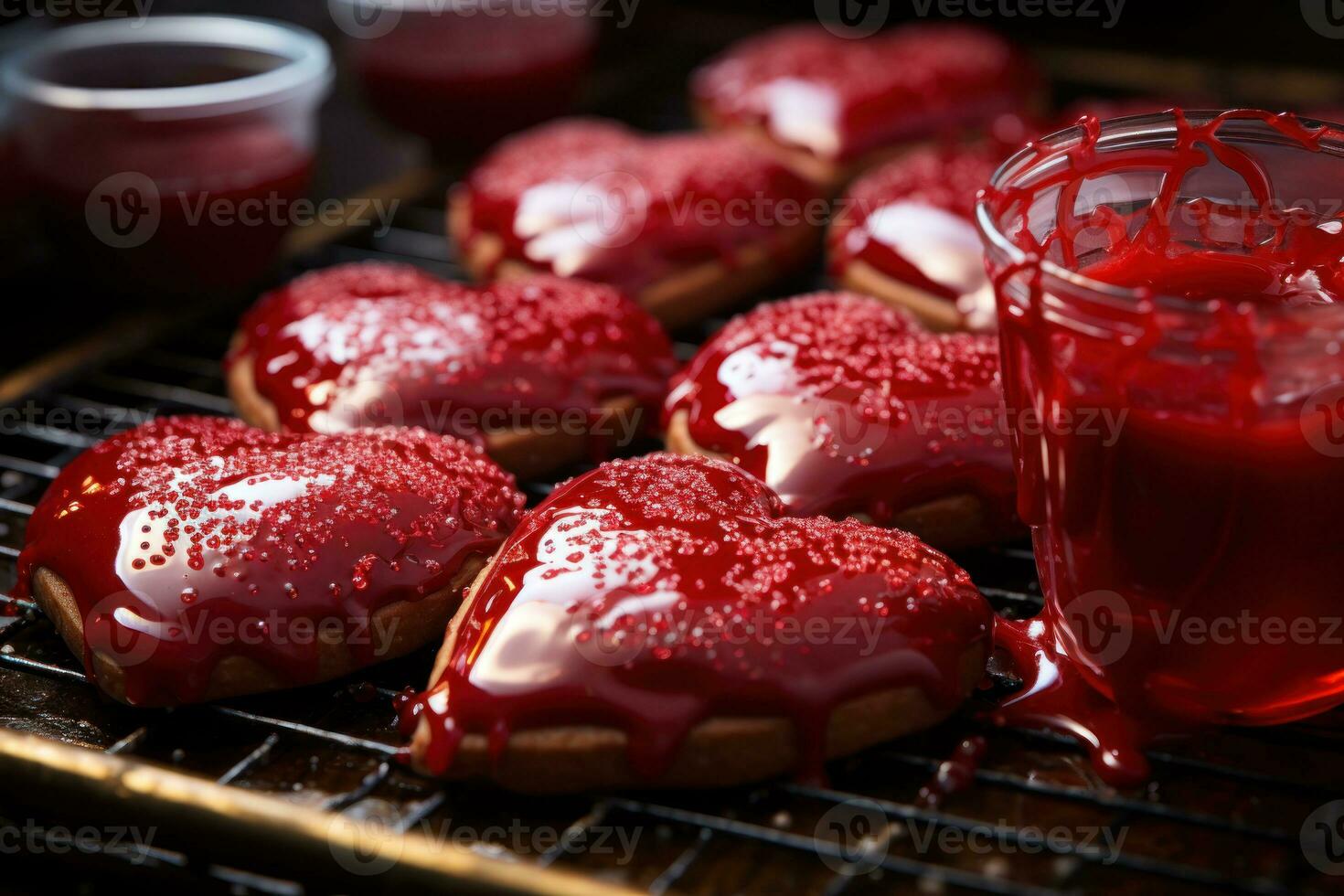 AI generated Close up of frosted heart shaped cookie, valentine, dating and love proposal image photo