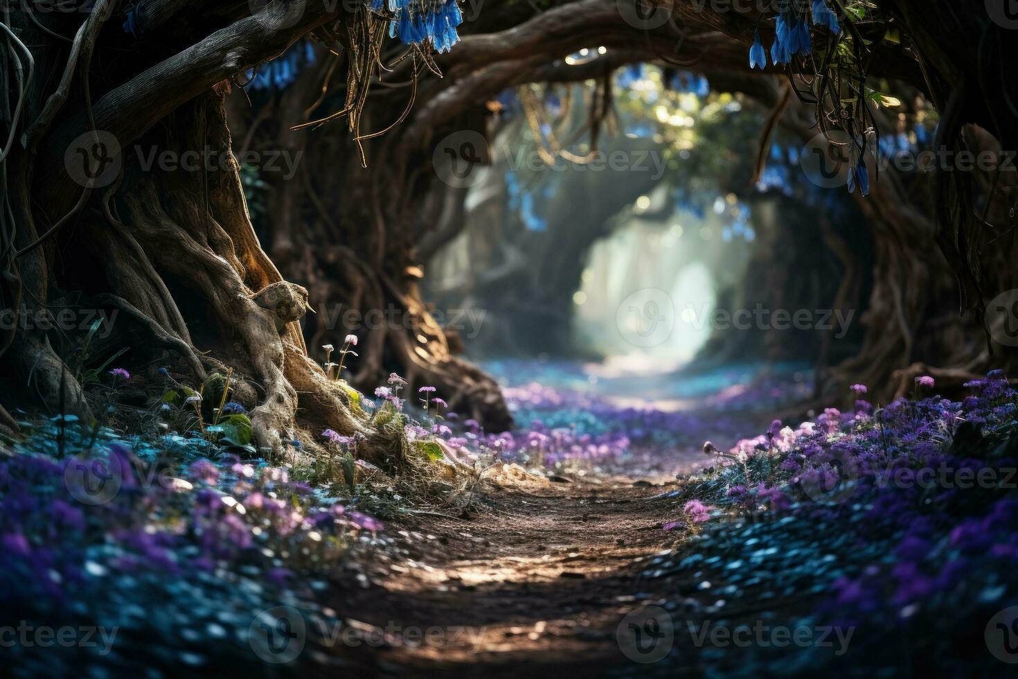 AI generated Bluebells in a enchanted forest, spring session photos