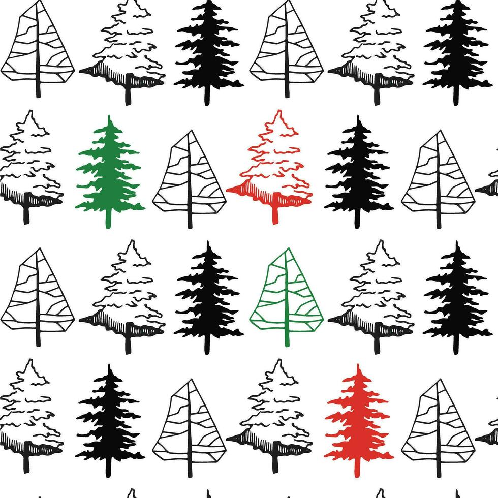 seamless pattern of Christmas trees, fir, hand drawing, frontal view. architectural ink drawing, vector. vector