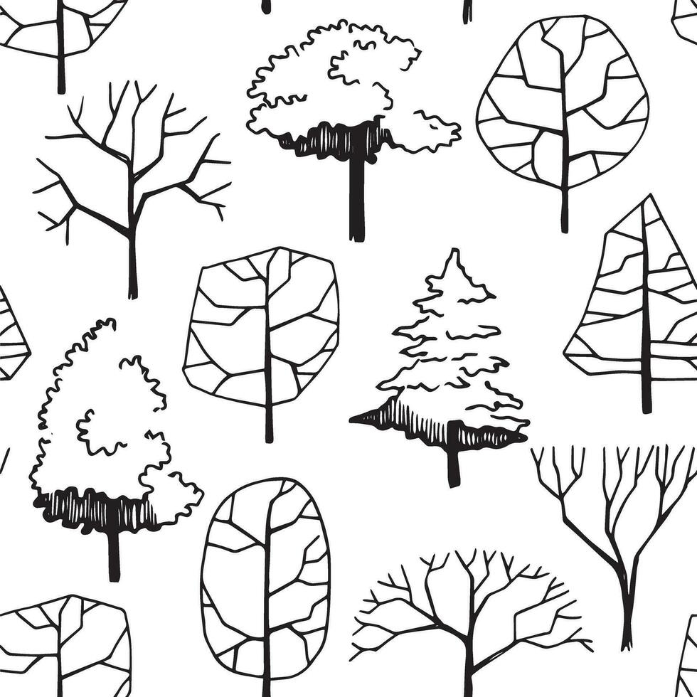 seamless pattern of trees, hand drawing, frontal view. architectural ink drawing, vector. vector