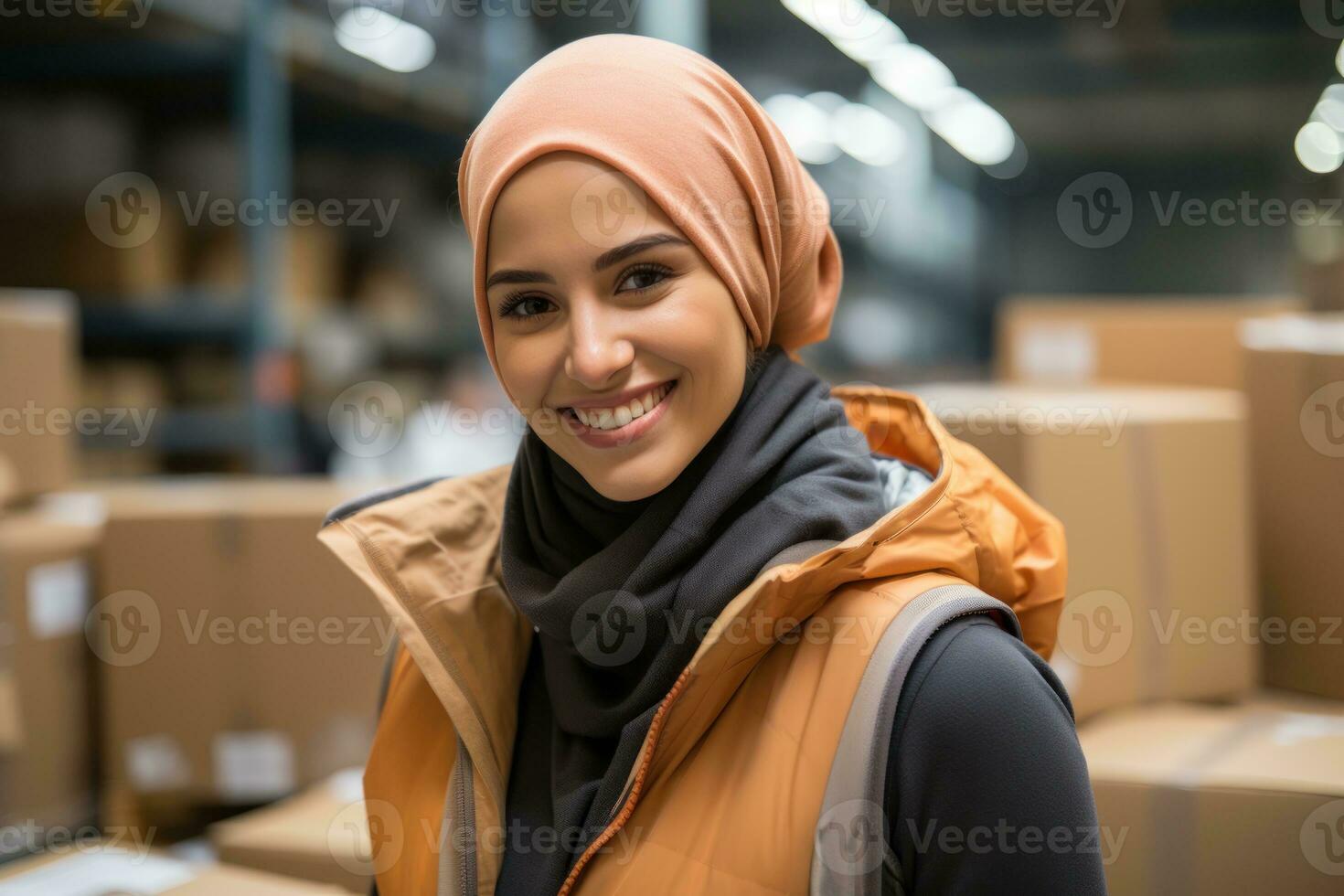 AI generated Contemporary muslim female employee using a laptop in