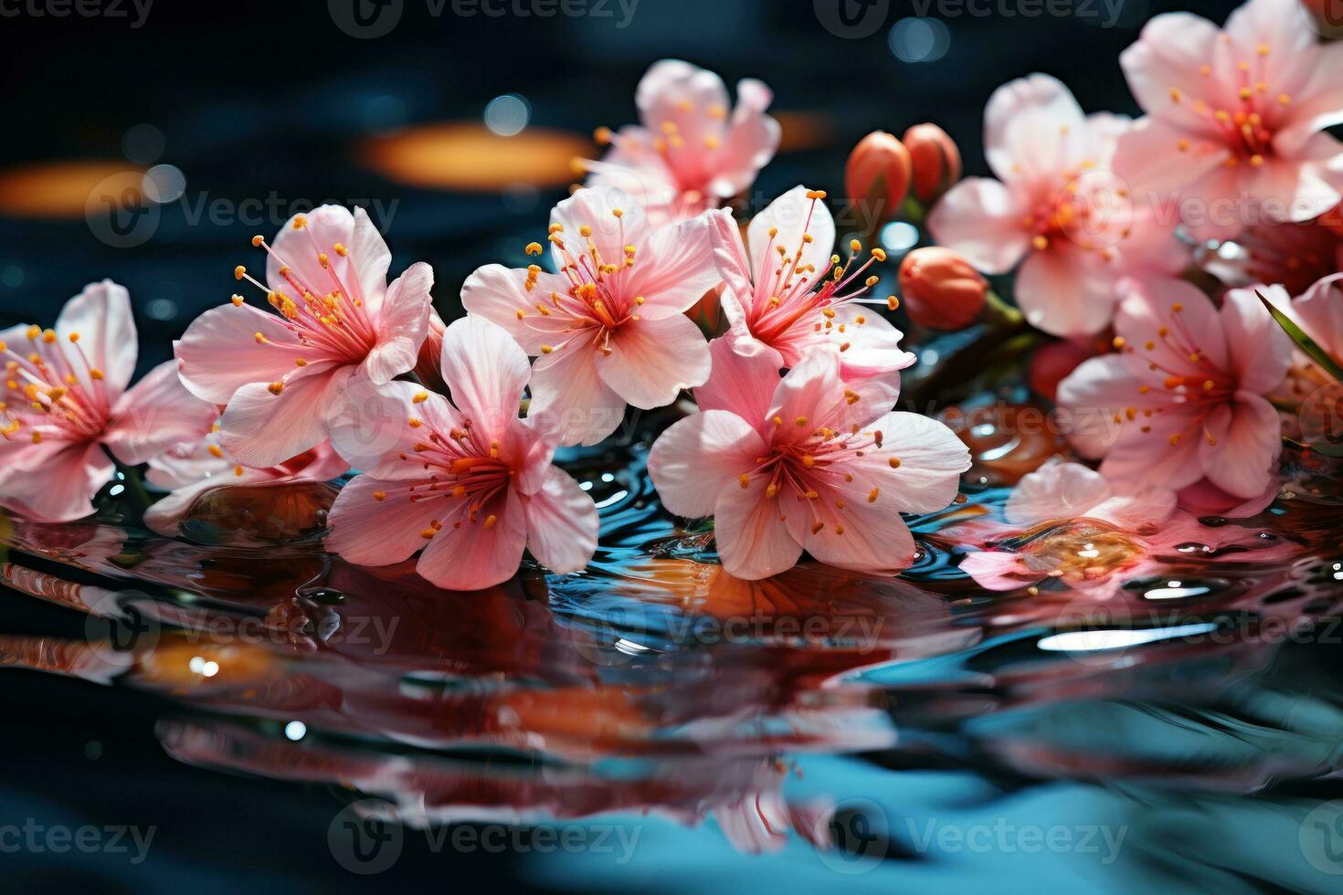 AI generated Floating petals serene pond floral reflections, spring session photos