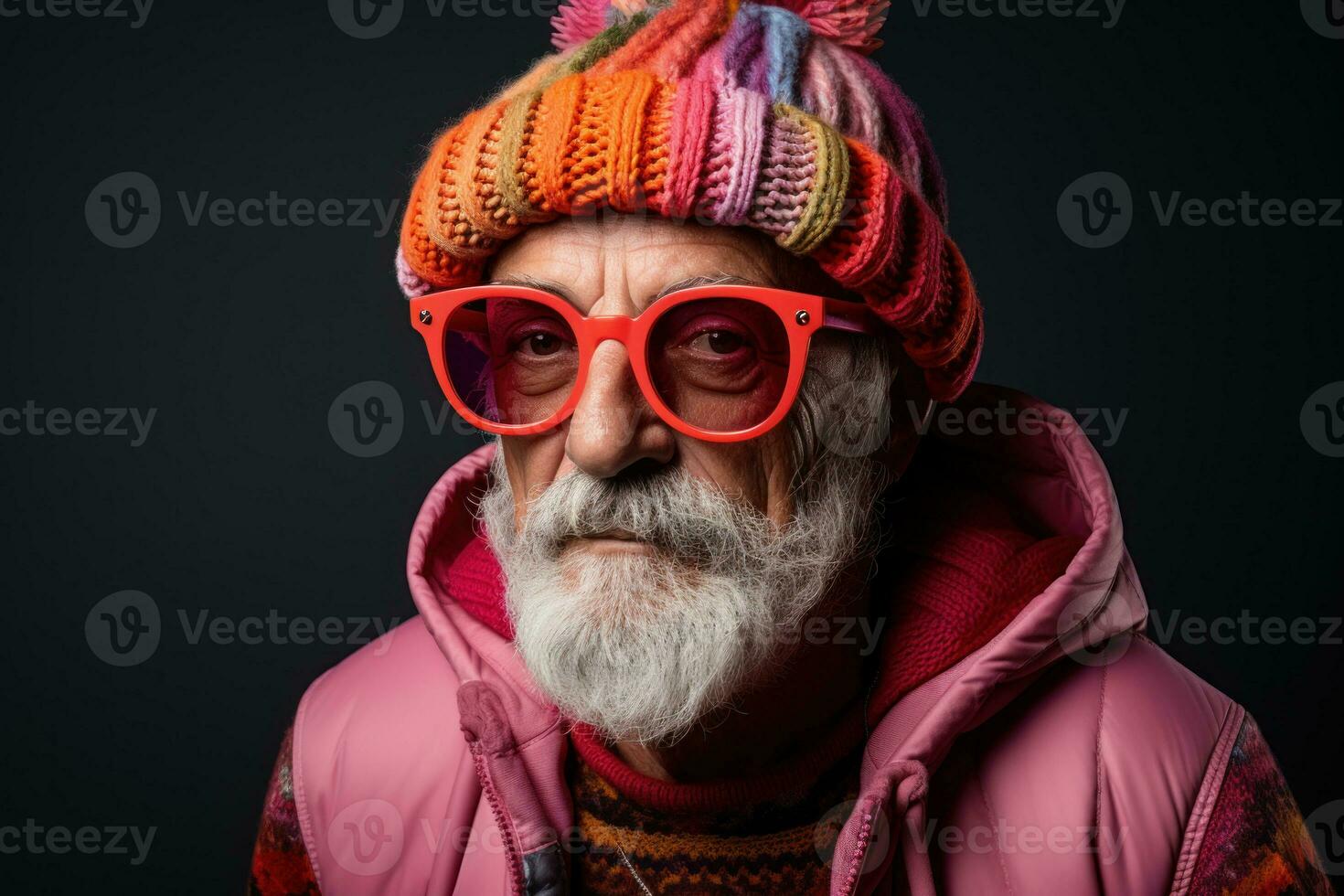 AI generated Man embracing cap glasses and a full beard, happy active seniors images photo