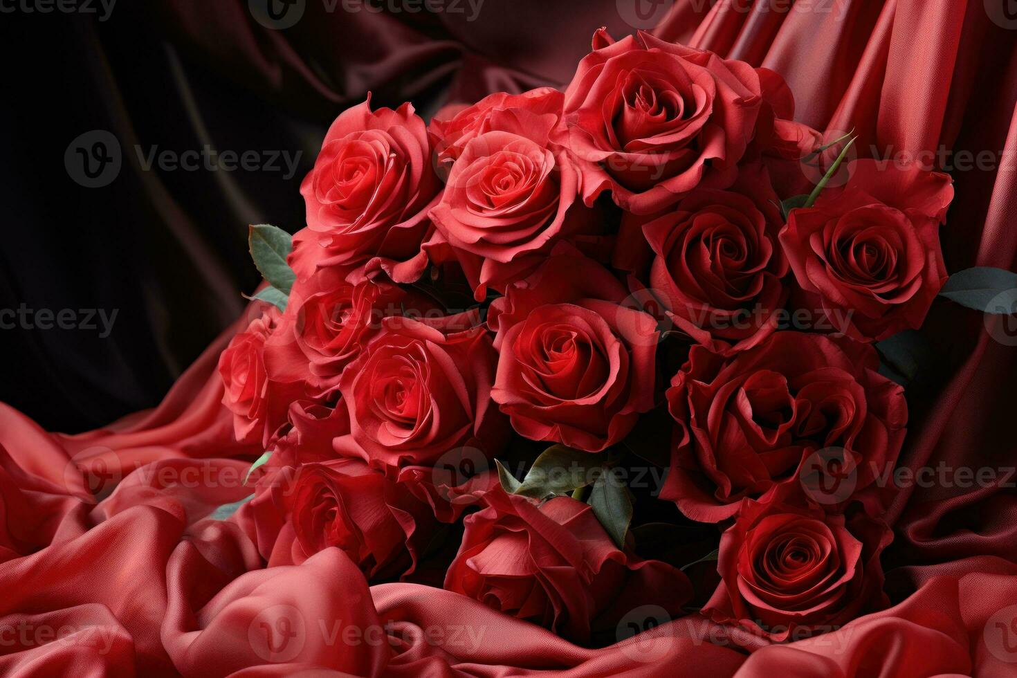 AI generated A romantic display of red roses encircled by delicate gossamer embodying the essence of love, valentine, dating and love proposal image photo