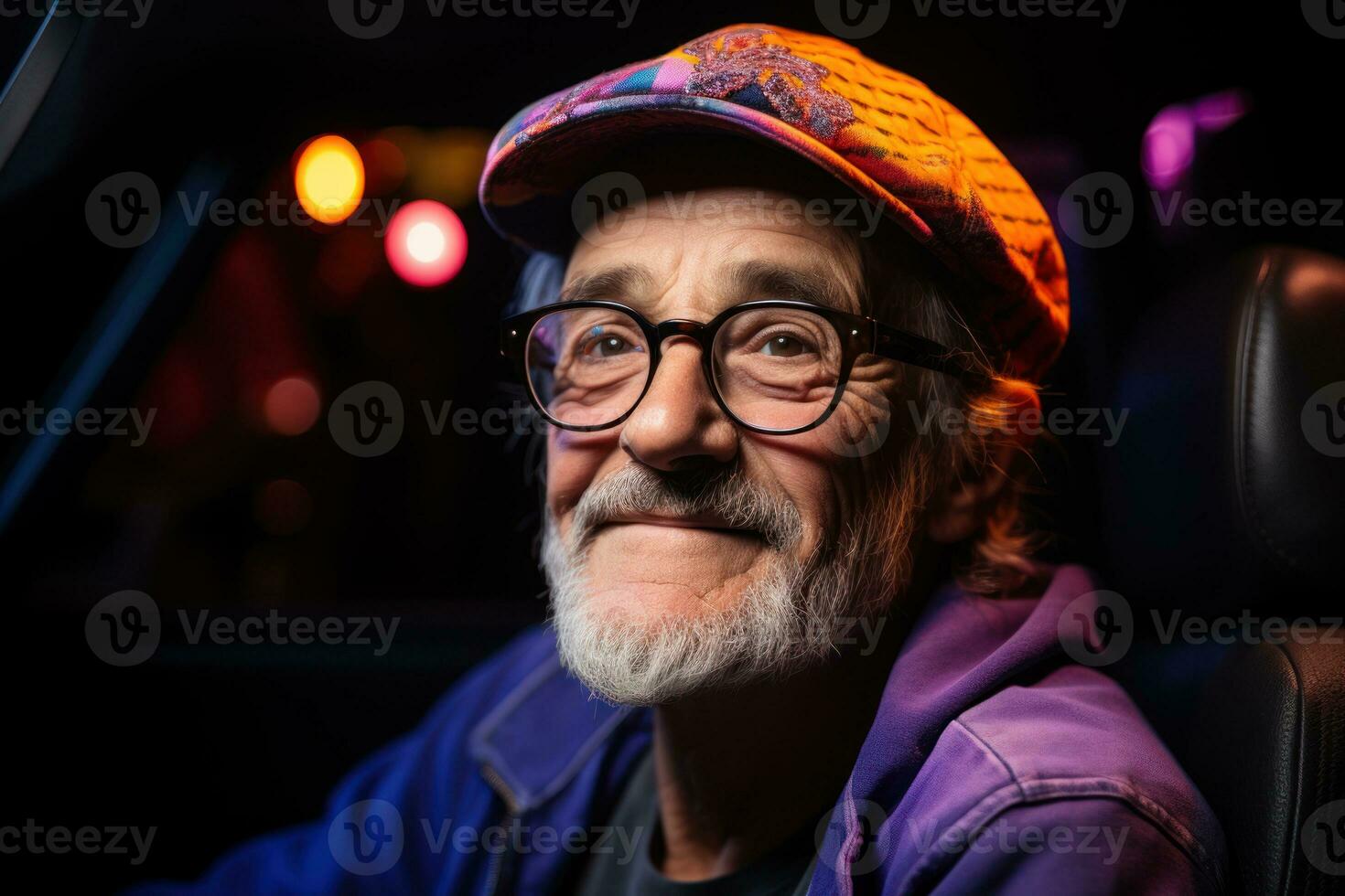 AI generated Elderly man in hat poses for camera, images of senior citizens photo