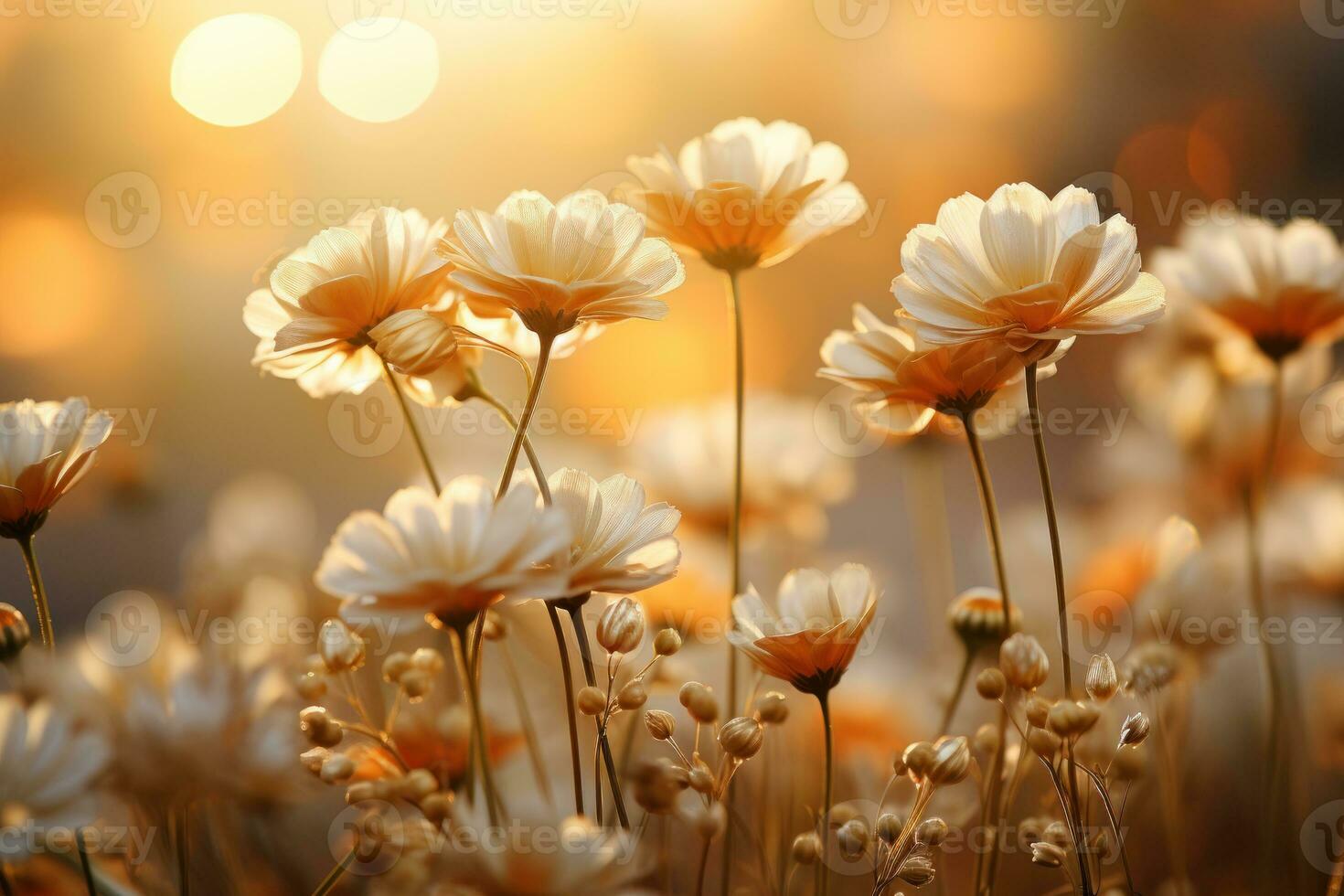AI generated Sun kissed daisy field offering a tranquil scene, relaxing summer scene photo