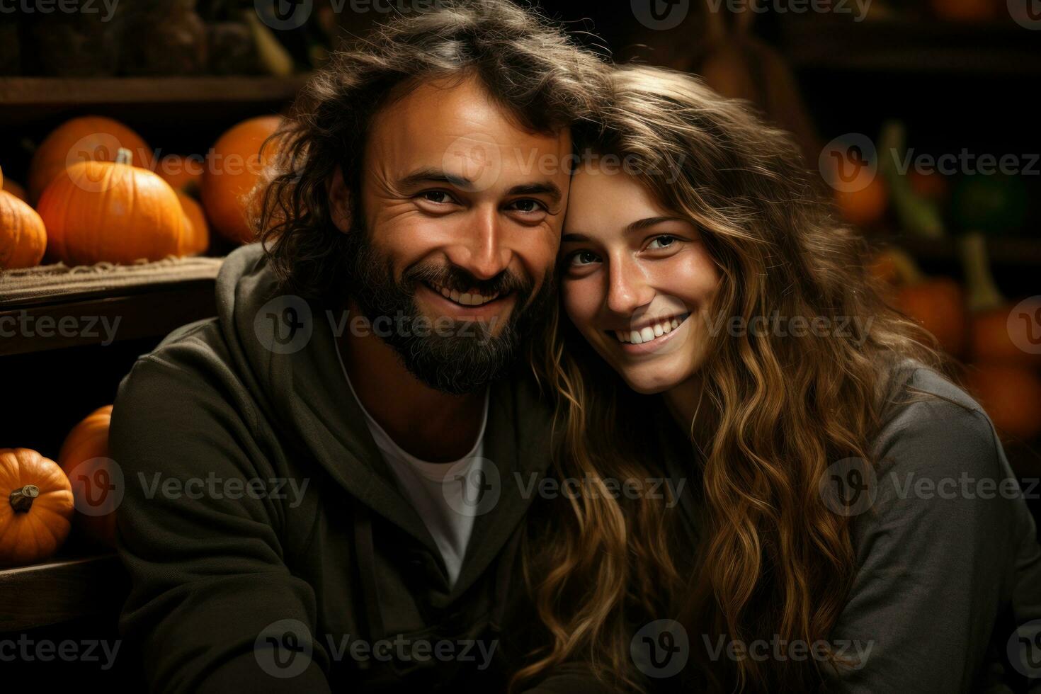 AI generated Couple enjoys the harvest festival surrounded by pumpkins, valentine, dating and love proposal image photo