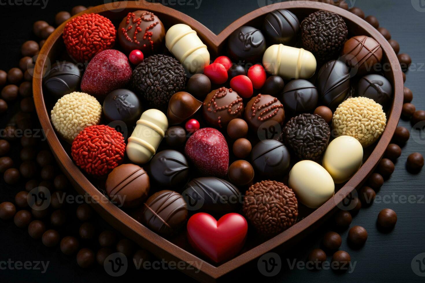 AI generated Yin yang arrangement with heart shaped chocolates, valentine, dating and love proposal image photo