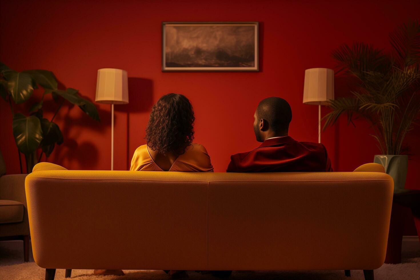 AI generated a couple sitting on a couch photo