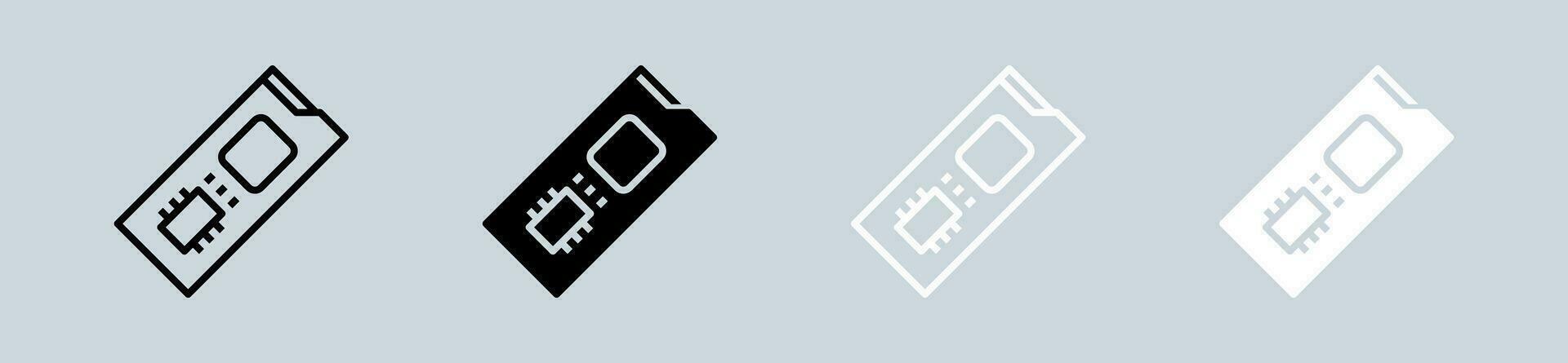 Ssd icon set in black and white. Drive signs vector illustration.
