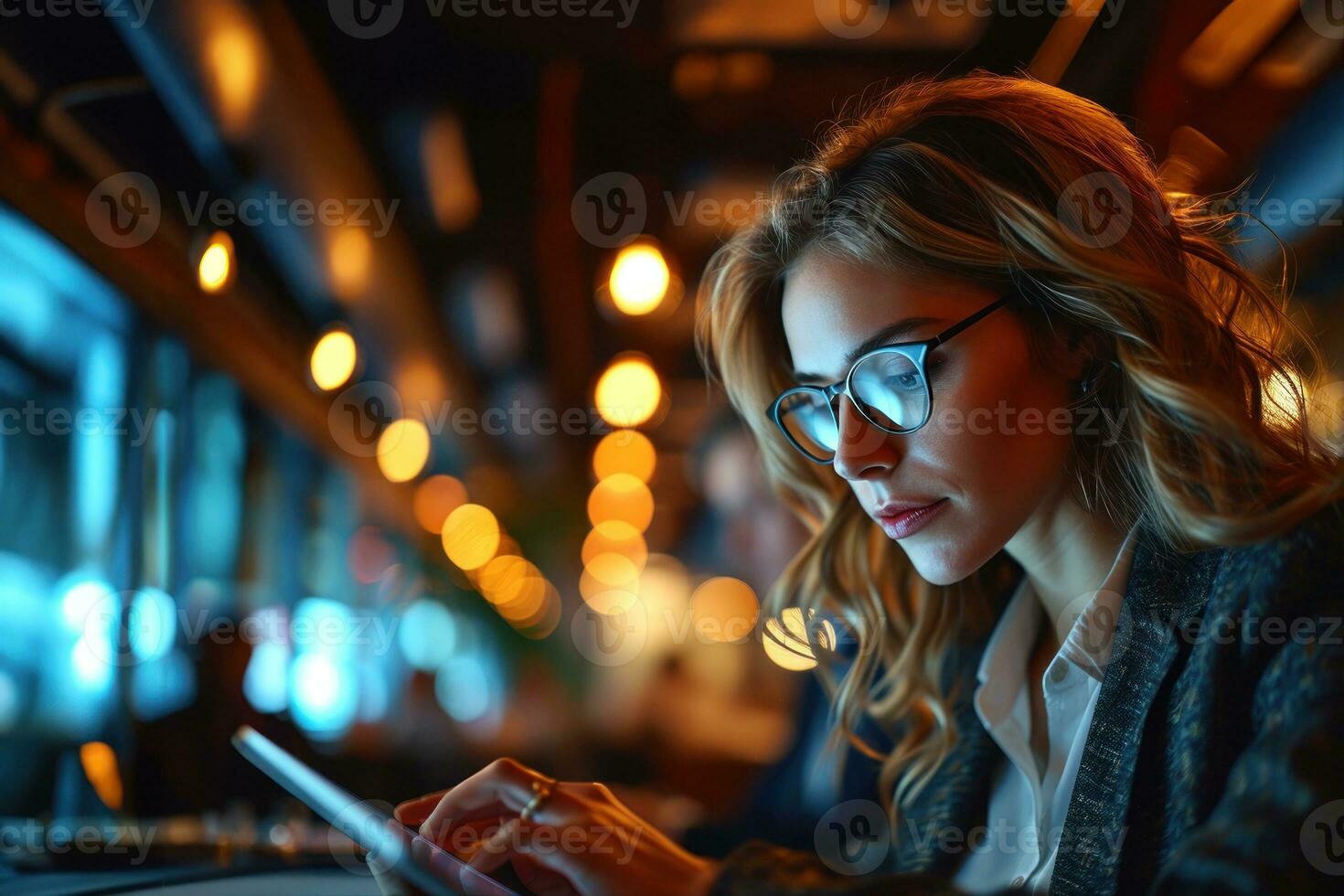 AI generated Corporate professionals showcasing effective tablet utilization in a conference room, business meeting image photo