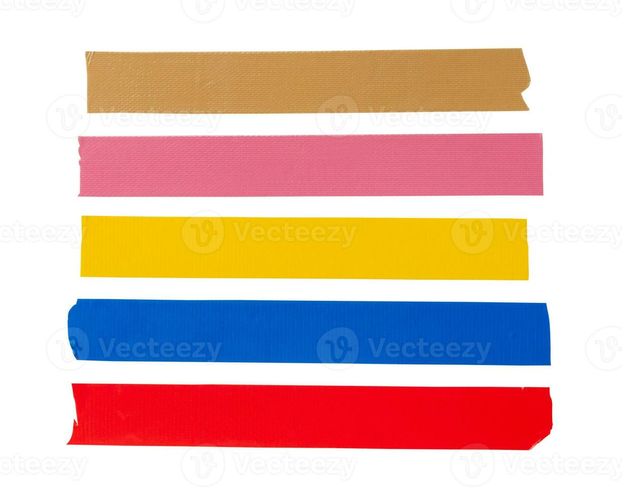 Top view set of multicolor adhesive vinyl or cloth tape in stripes isolated on white background with clipping path photo