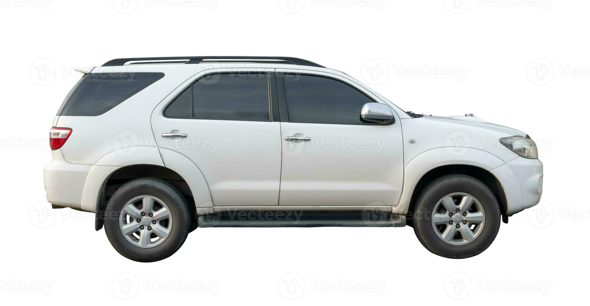 Side view of white SUV car isolated on white background with clipping path photo