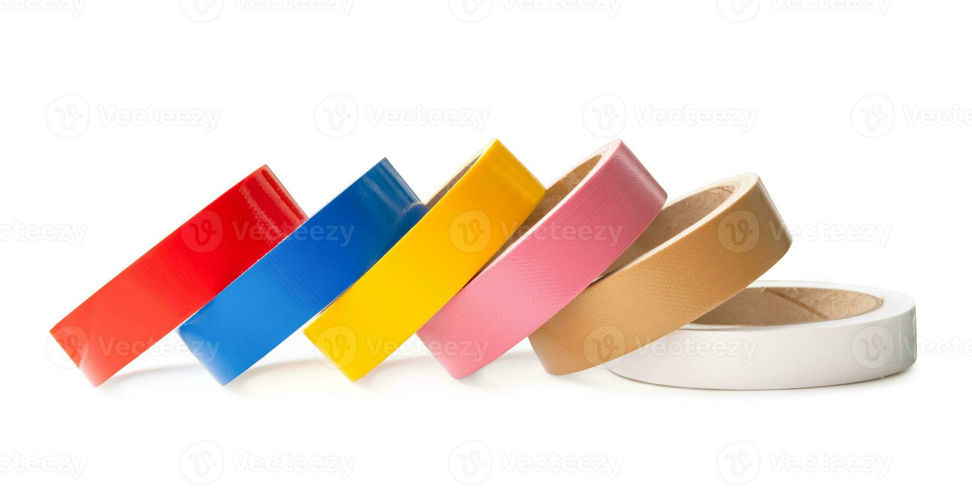 Set of multicolor adhesive vinyl or cloth tape isolated on white background with clipping path photo