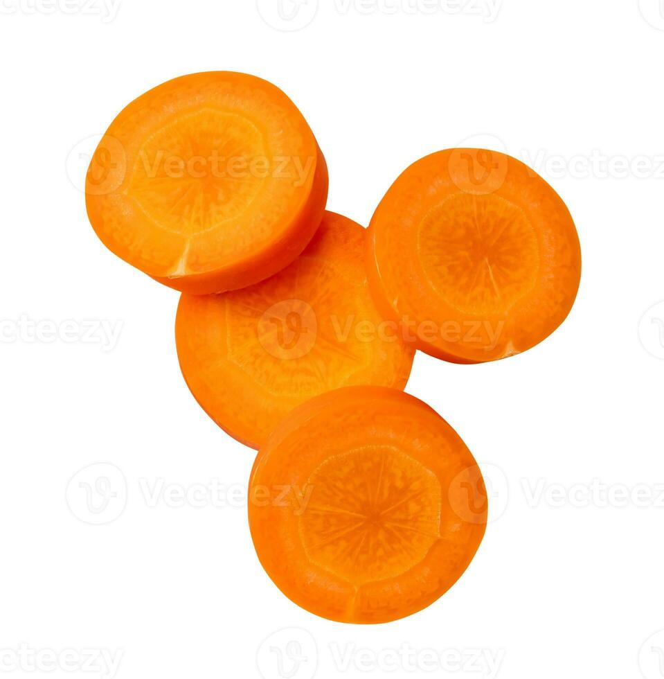 Top view of beautiful orange carrot slices in stack isolated on white background with clipping path. photo