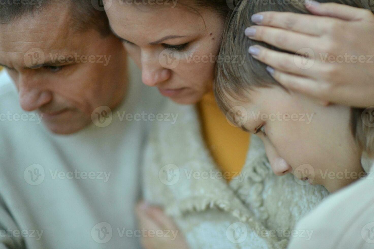 Portrait of a family of three on the nature photo