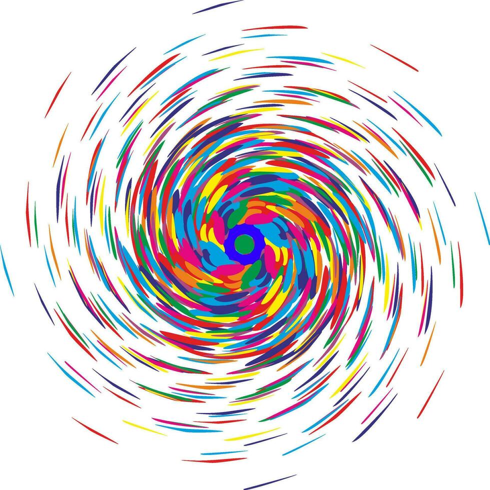 colorful swirl spiral. Points descending in size from largest to smallest. Modern and cheerful whirlwind vector