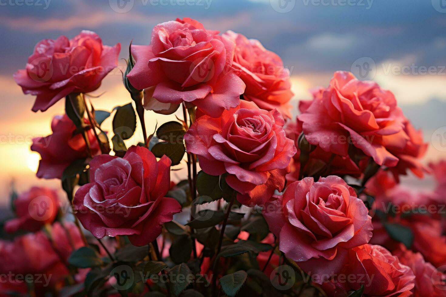 AI generated Capturing the magic of love with red roses and an ethereal aurora glow, valentine, dating and love proposal image photo