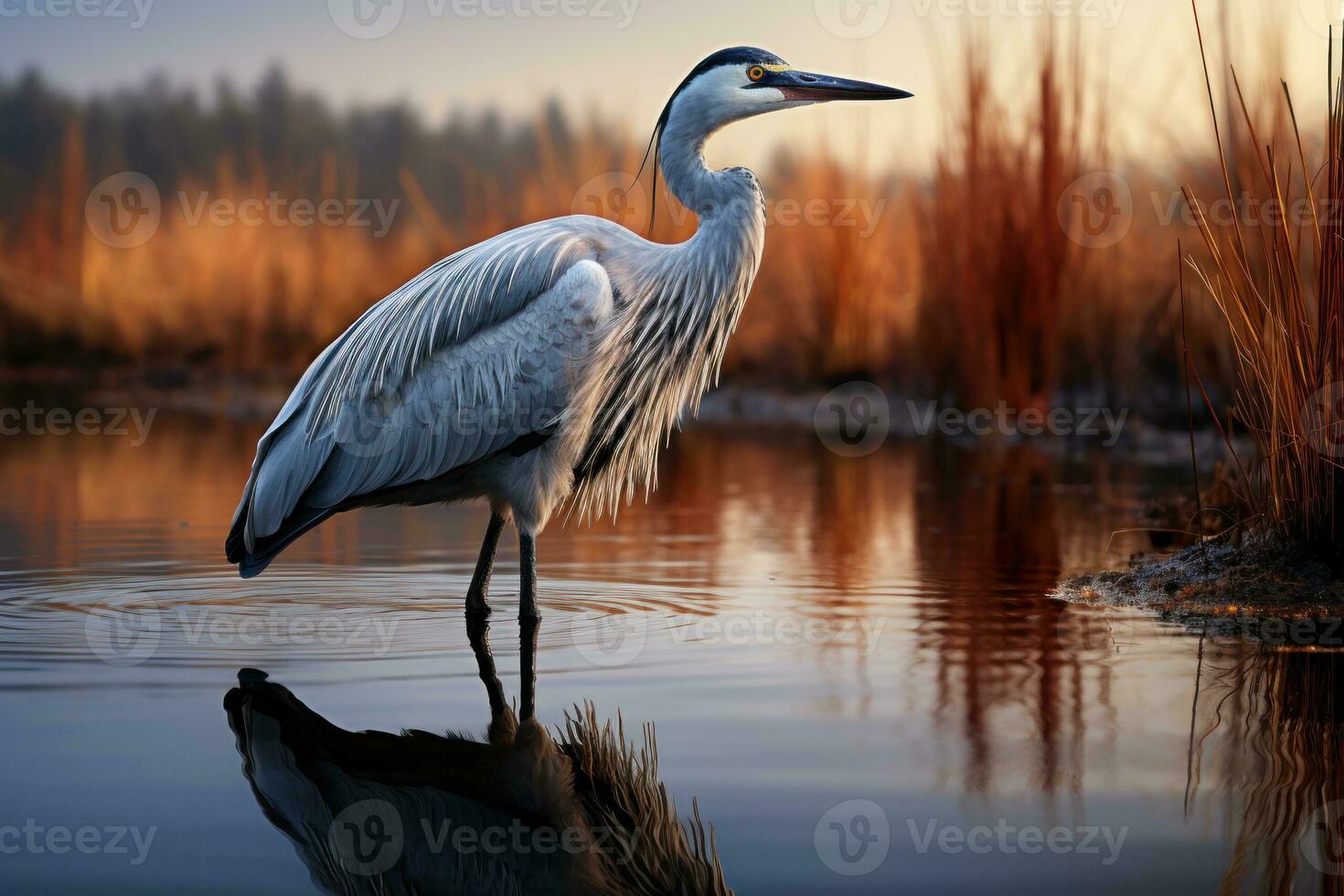 AI generated Heron graceful stance reflected, spring session photos