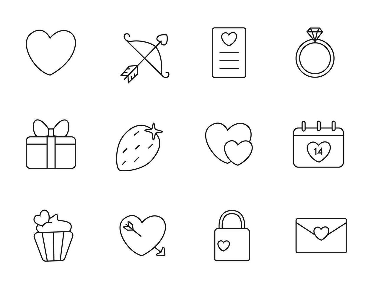 Valentine's day icon set. Vector illustration.