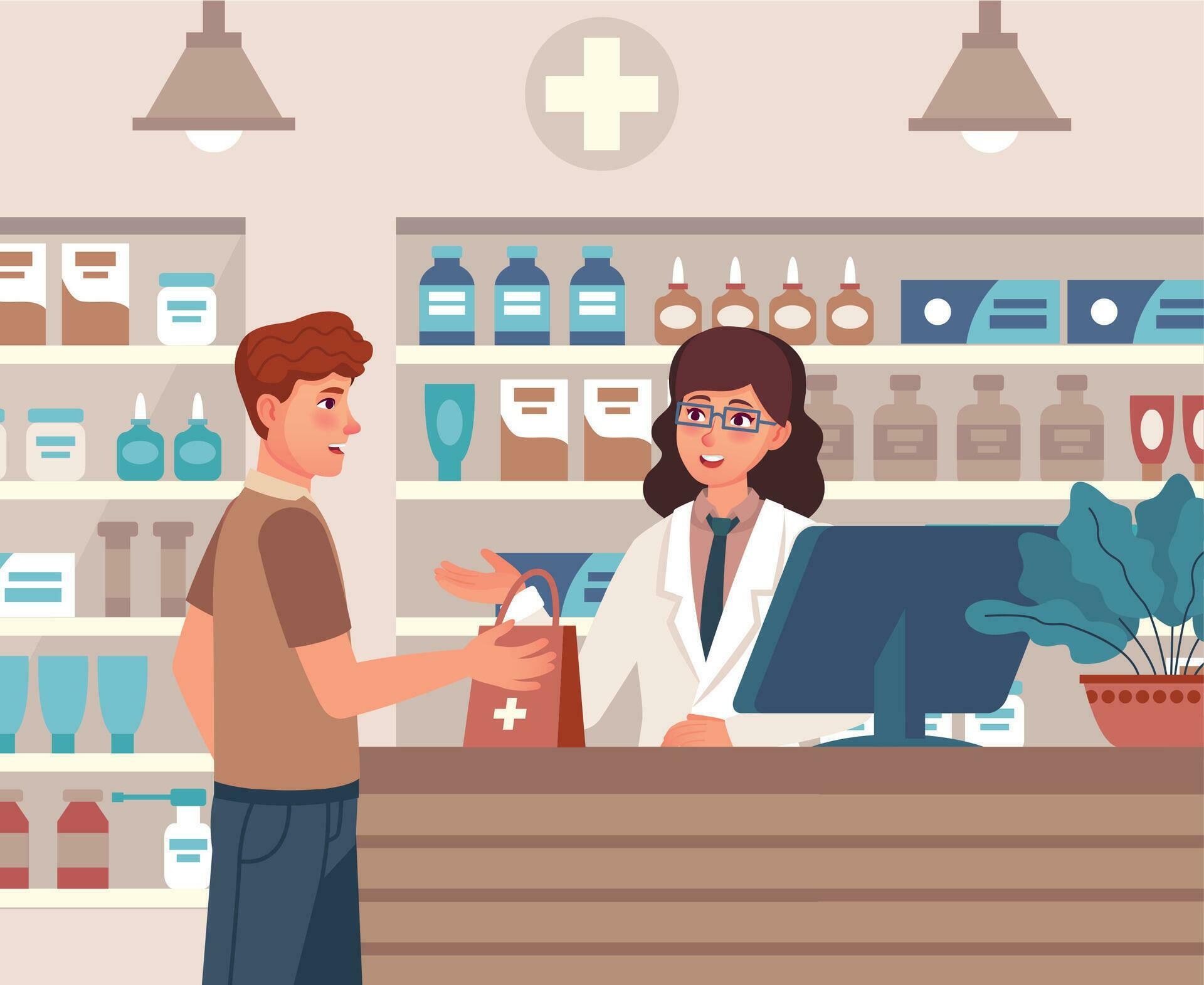 Pharmacist consulting with patient illustration