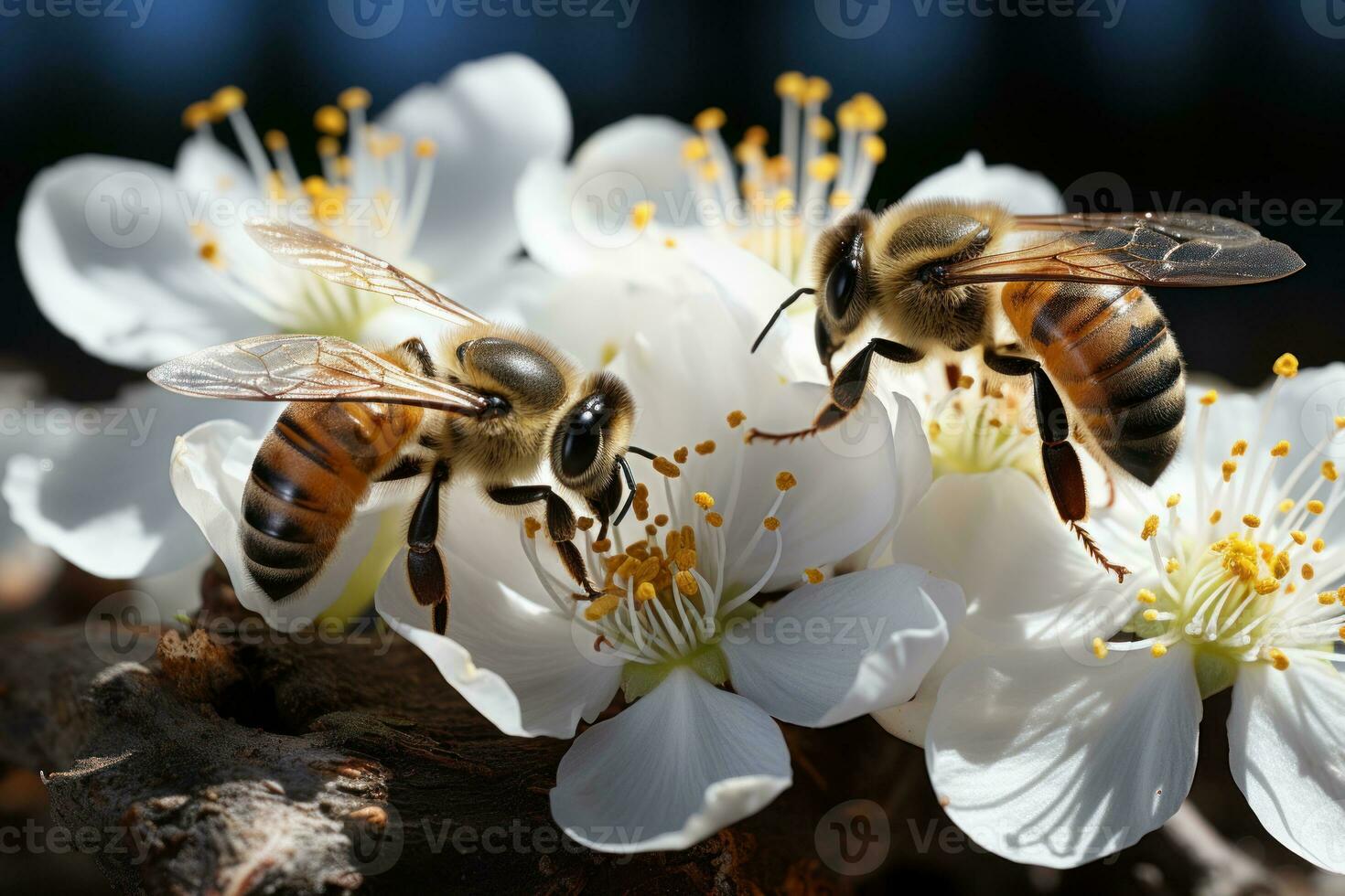 AI generated Bees and blossoms in vital pollination, spring session photos