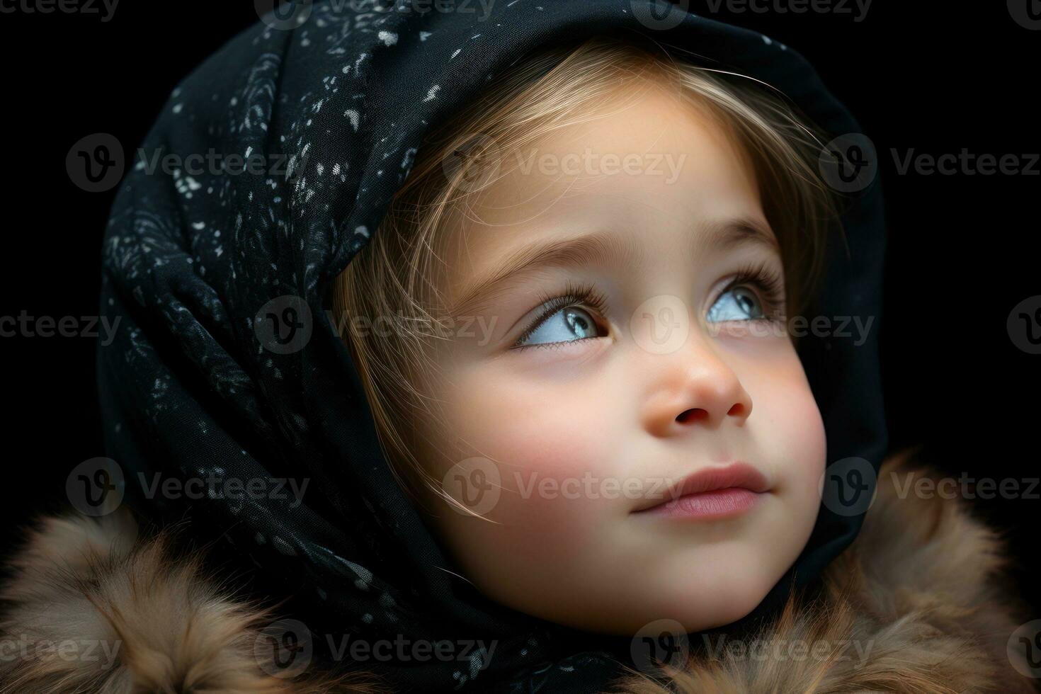 AI generated Eager muslim child awaiting the sighting of the eid moon with hopeful eyes, eid and ramadan images photo