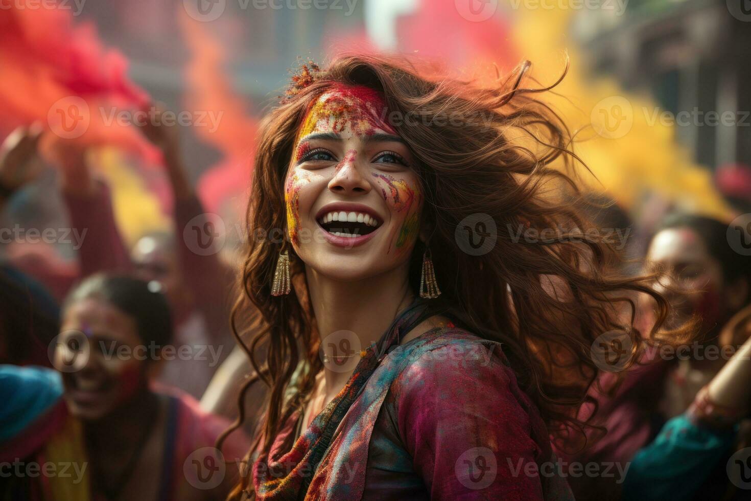 AI generated Urban traditions blending heritage with contemporary holi, holi festival images in india photo