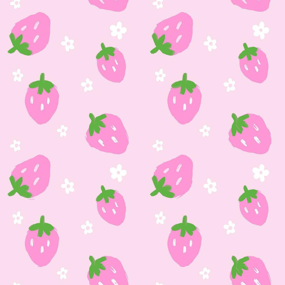 Seamless pattern. Pink strawberry wallpaper. hand drawn pattern vector