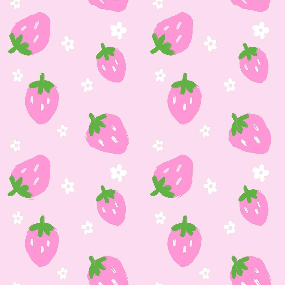 sin costura modelo. rosado fresa fondo de pantalla. mano dibujado modelo vector