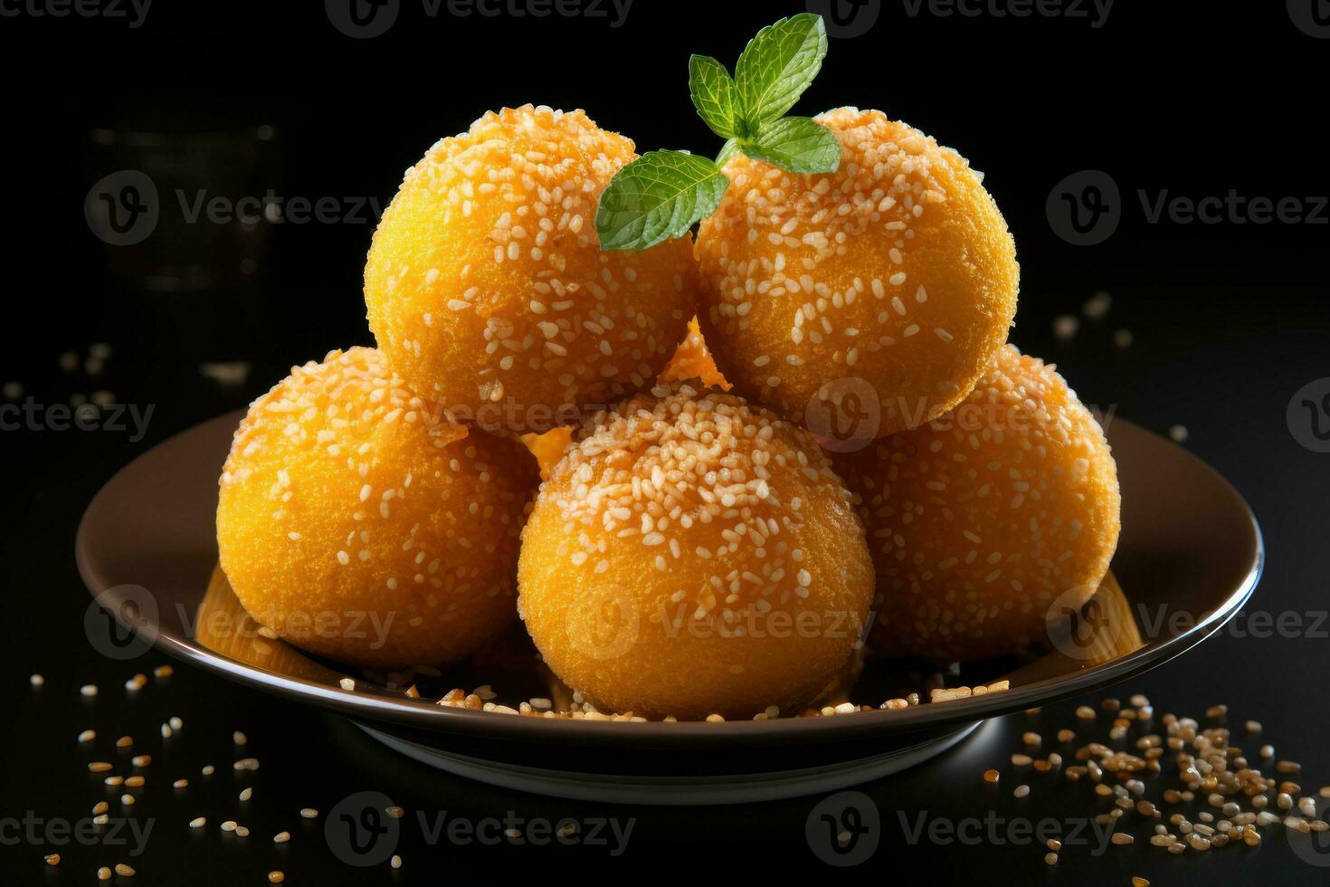 AI generated Three laddu treats arranged for a tempting display, eid and ramadan images photo