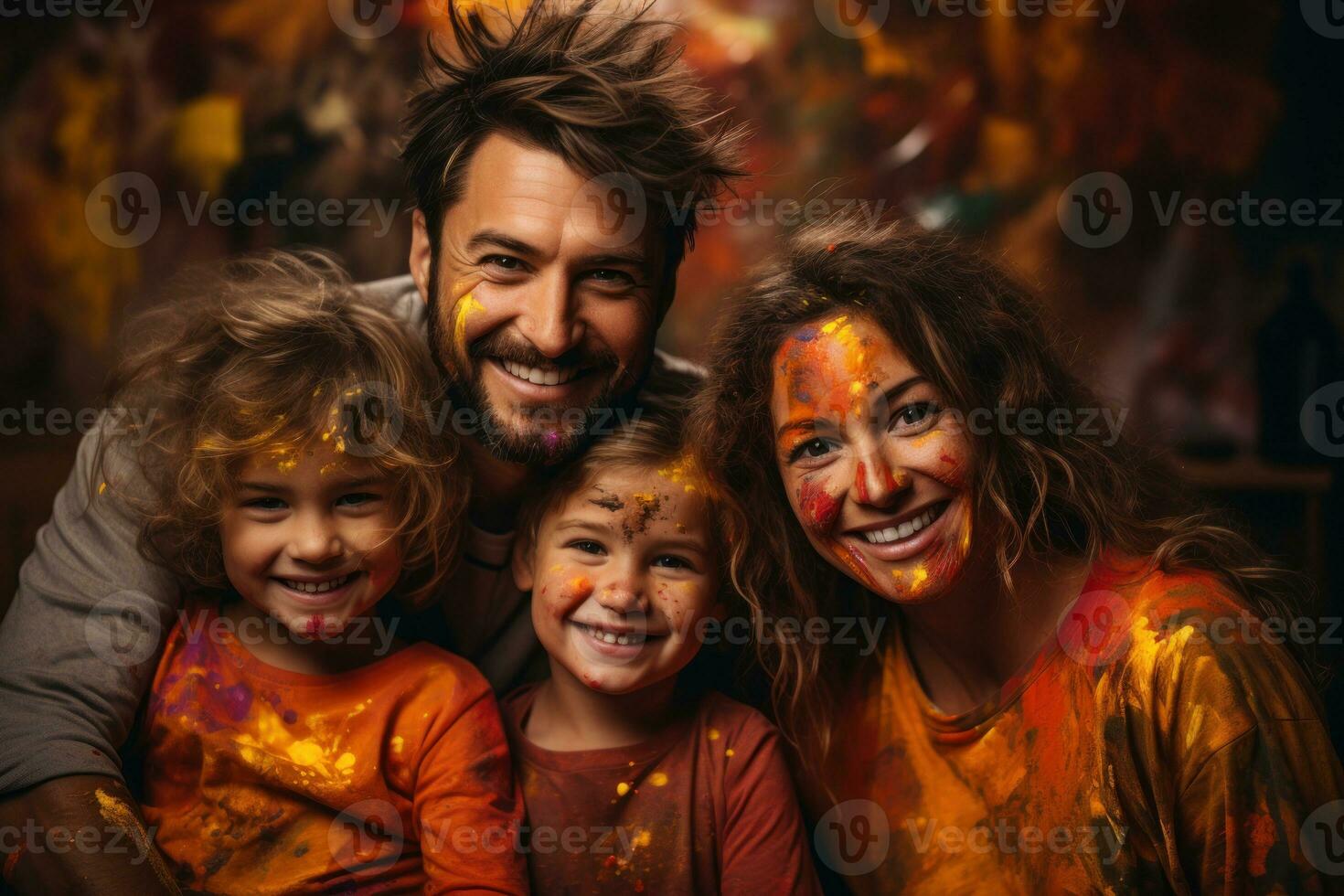 AI generated Colorful home festivity family revels in homemade holi joy, holi festival image download photo