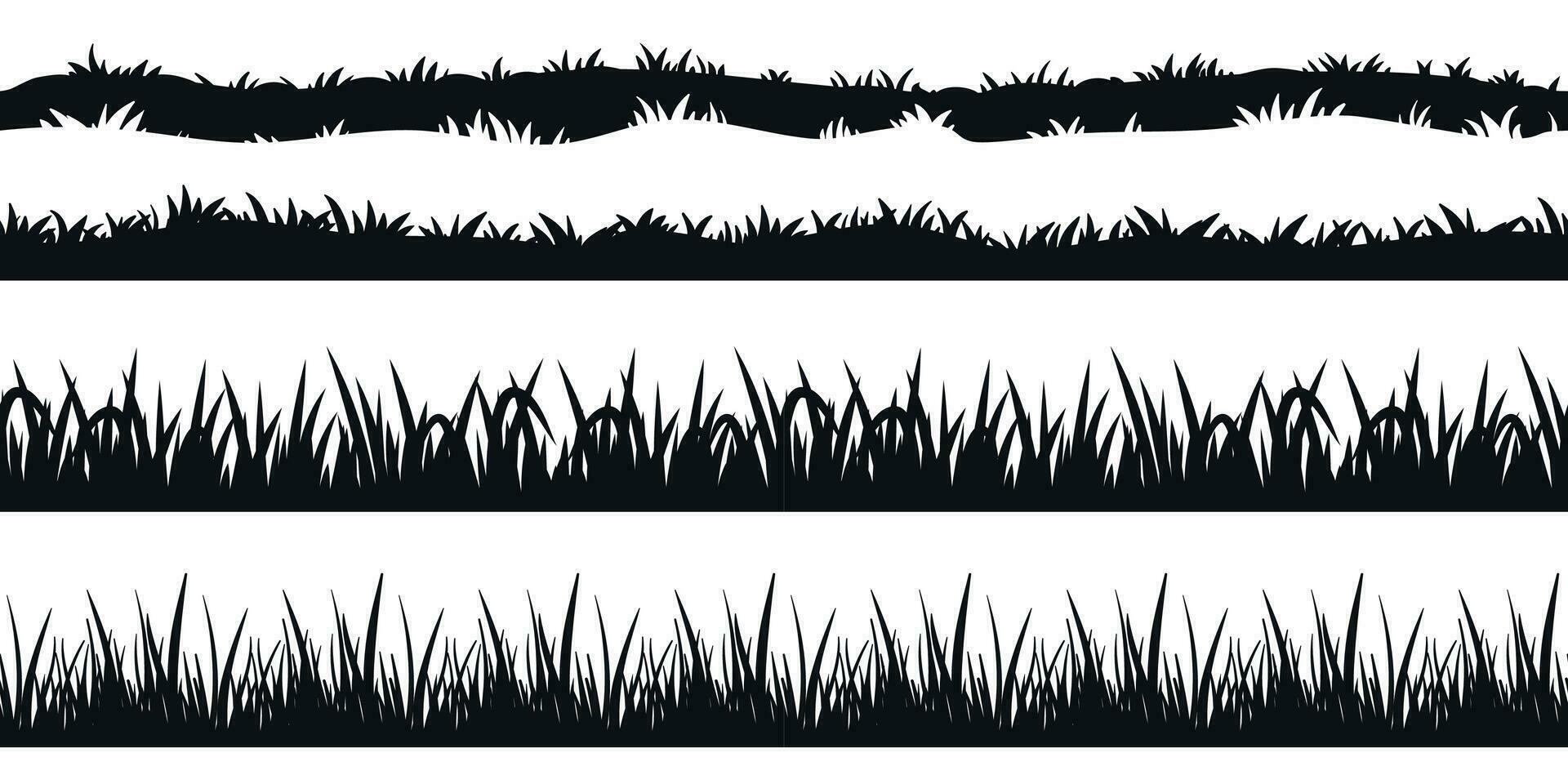 sin costura césped frontera silueta. penacho línea conjunto aislado en blanco antecedentes. naturaleza elemento para césped, prado vector