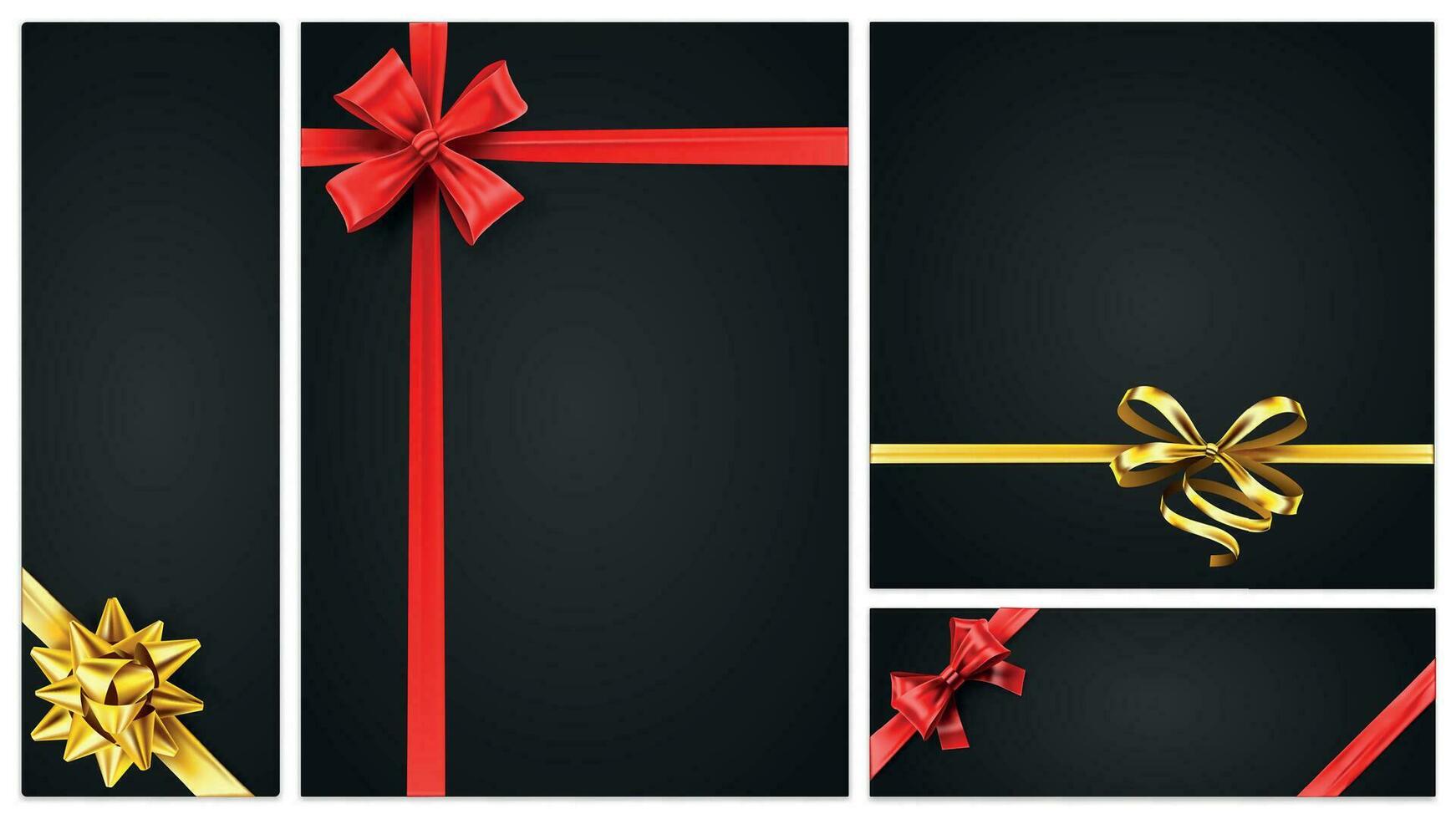 Gift voucher, banner template with golden and red bows vector