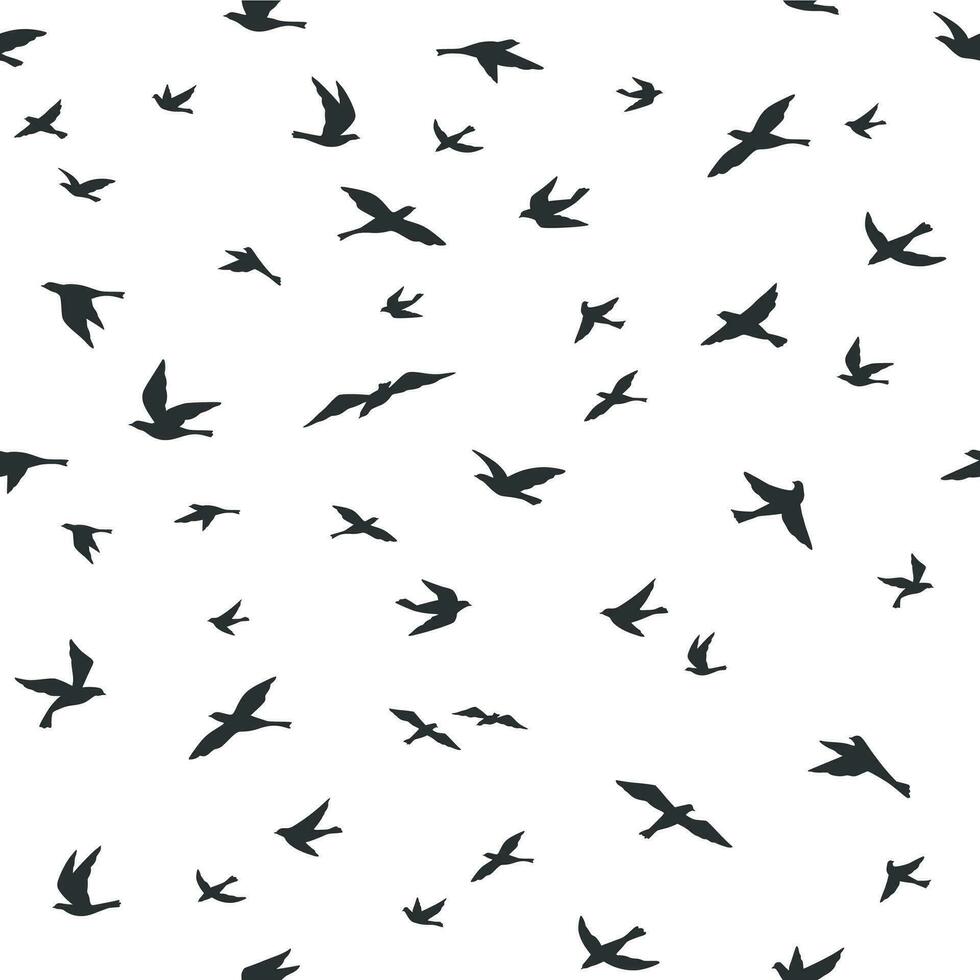 volador pájaro sin costura modelo. dibujo aves rebaño volador, resumen aéreo negro siluetas en cielo, impresión textil, fondo de pantalla vector textura