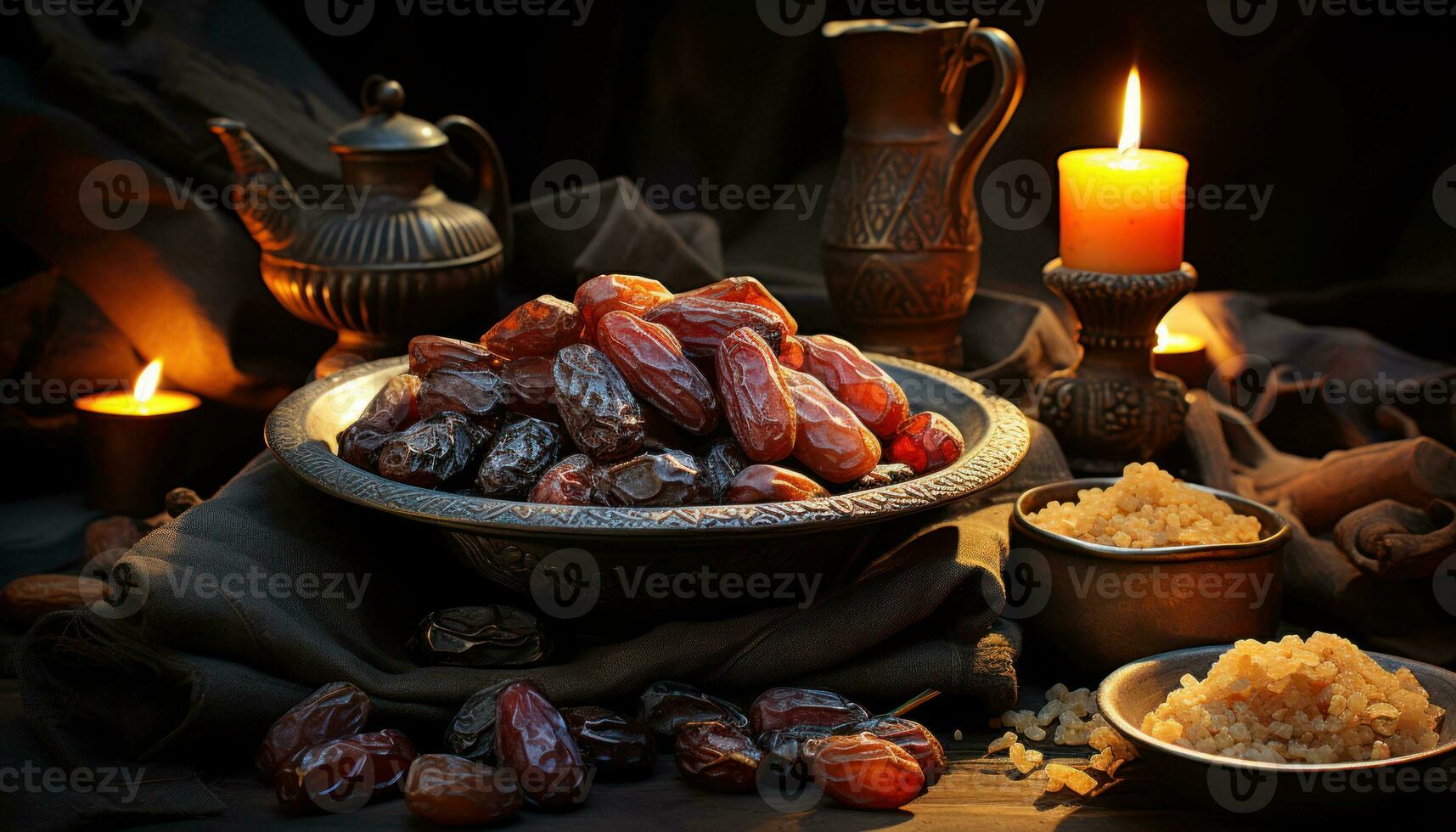 AI generated Dried dates paired with the richness of brown sugar, eid and ramadan images photo