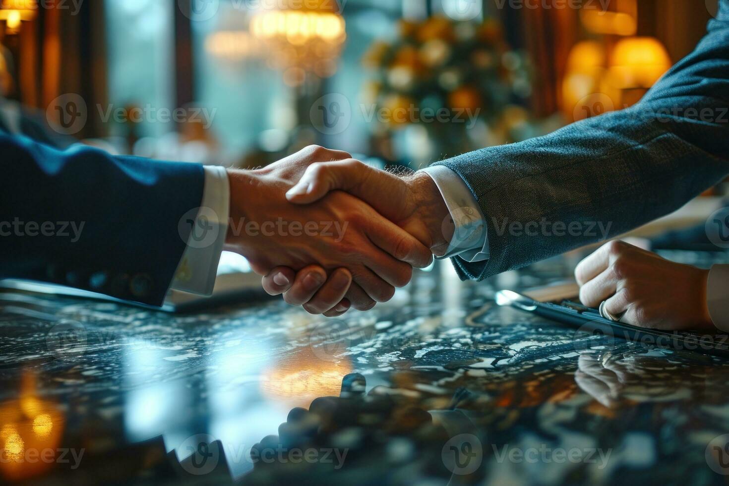 AI generated Business agreement sealed with a handshake, business meeting image photo