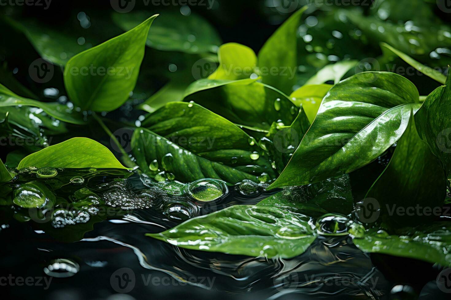 AI generated Abstract green leaves in a stunning water canvas, go green images photo