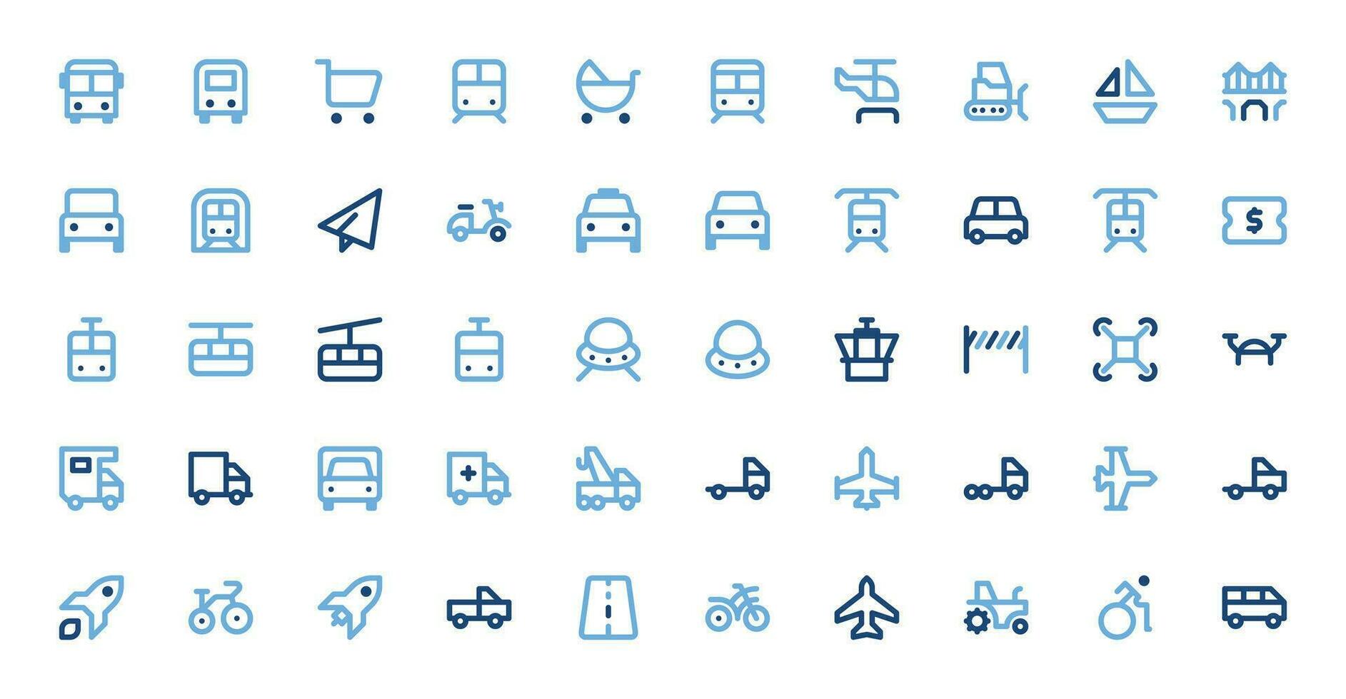 Transport and Travel Icons Set - Vehicles, Adventure, Journey Vector Graphics