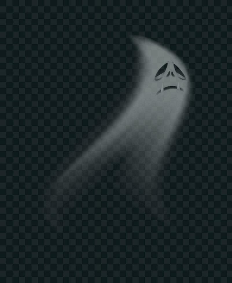 Spooky halloween ghost, realistic scary monster silhouette. Flying phantom or ghoul with sad face expression vector