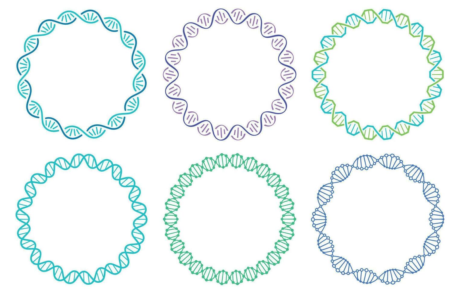 DNA spiral frame set. Human genome helix isolated on white background. Genetic concept for science or medicine vector