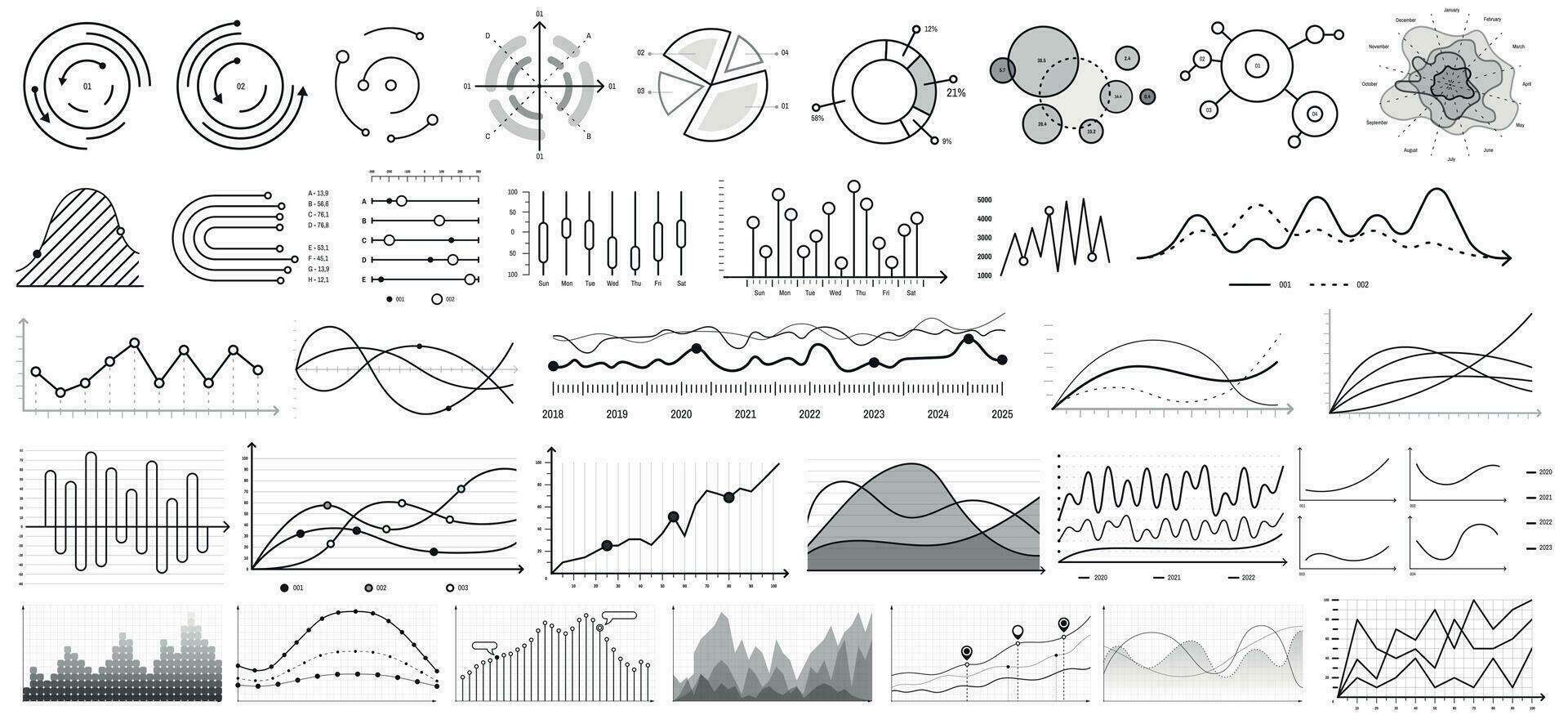 Line charts. vector set. Illustration business chart and graph